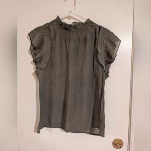 Army Green Ruffle Short Sleeve Blouse